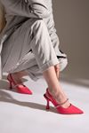 Loni Kadın Saten Taşlı Topuklu Ayakkabı Fuşya