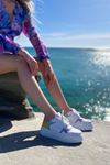 Junin Kadın Mat Deri Bağcıklı Spor Ayakkabı Beyaz-Lila
