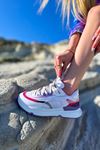 Sarina Kadın Mat Deri Bağcıklı Spor Ayakkabı Beyaz-Fuşya