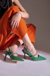 Loni Kadın Saten Taşlı Topuklu Ayakkabı Yeşil
