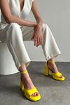 Findon Kadın Mat Deri Topuklu Ayakkabı Sarı