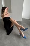 Loni Kadın Kot Malzeme Taşlı Topuklu Ayakkabı Mavi