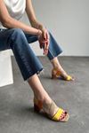 Pomes Kadın Hasır-Lastik Bantlı Topuklu Sandalet Sarı-Vizon-Turuncu