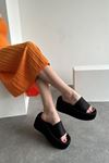 Rodney Kadın Bez Dolgu Topuklu Terlik Siyah