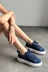 Alves Kadın Kot Malzeme Bağcıklı Spor Ayakkabı Koyu Mavi