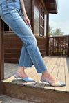 Merida Kadın Kot Malzeme Topuklu Ayakkabı Açık Mavi-Bej