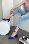 Lajedo Kadın Saten Topuklu Ayakkabı Saks Mavisi